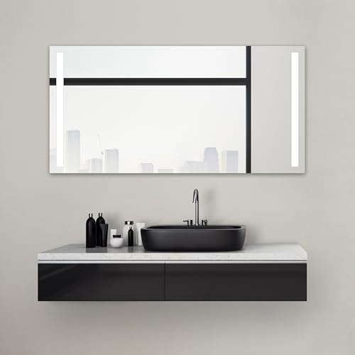 Talos Badspiegel mit Beleuchtung Light - Badezimmerspiegel 140 x 70 cm - mit hinterleuchteten Lichtausschnitten - Lichtfarbe neutralweiß - hochwertiger Aluminiumrahmen mit Kippschalter