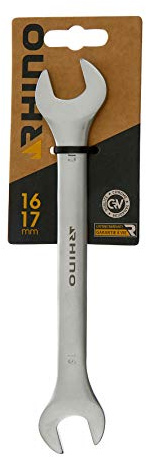 RHINO - Clé à fourches, Clé Plate, clé de Serrage à fourches - Diamètre 16 x 17 mm - Fabriqué en Acier (Chrome Vanadium) - Haute qualité - Garantie à Vie - Plusieurs Tailles Disponibles