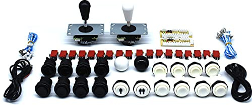 Arcity 2-Player Arcade Buttons and Joystick Kits DIY Controller USB Encoder to PC Video Games 8 Ways Joystick + 18 Push Buttons 1P 2P for Jamma MAME Raspberry Pi 1 2 3 White and Black