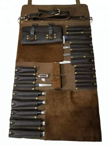 SN Rollo de cuchillo de cuero, rollo de cuchillo de chef, estuche de cuchillo, soporte para rollos de cuchillos, (marrón)