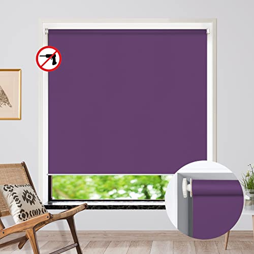 No Drill Inside Mount Blackout Roller Shades, Purple Custom No Tools Tension Window Blinds, Easy Install Waterproof Blinds for Windows, Doors