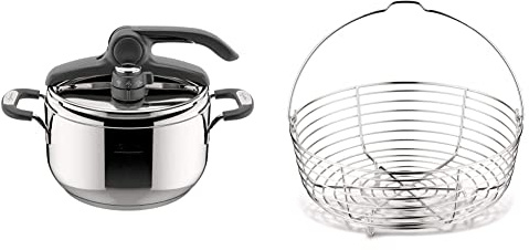 Lagostina Briosa Lagoeasy'Up Pentola a Pressione, 5 L, Acciaio Inox 18/10 & Cestello in filo, Accessorio per Pentola a Pressione capacità 5/6 Litri, Acciaio Inox, Diametro 19 cm