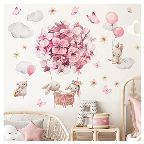 Little Deco Wandsticker Heißluftballon Blumen Schmetterlinge | Wandtattoo Tiere mit Ballon Kinderzimmer Wanddeko DL820-4