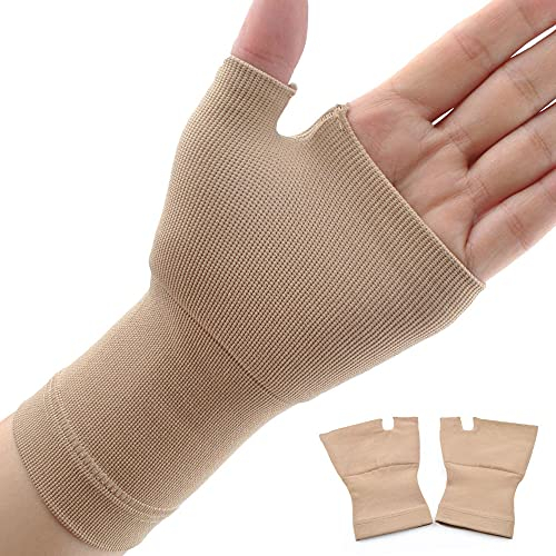 Daumenkompressions Arthritis Fingerlose Handschuhe zur Schmerzlinderung, Karpaltunnel für Männer und Frauen, Khaki, S-Größe, 2 Stück