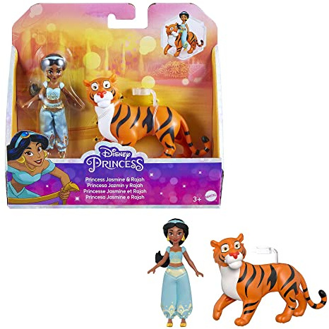 Mattel Princesses Disney Coffret avec mini-poupée articulée Jasmine et figurine de son tigre Rajah, à collectionner, Jouet Enfant, Dès 3 ans, HLW83