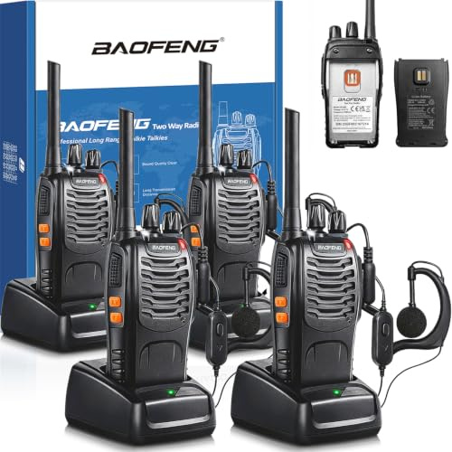Talkie Walkie PMR446 Radios Deux Canaux 16 Canaux 4 Pcs Talkie Walkie Set Radio Longue Portée Rechargeable USB avec Casque et Lumières LED pour Sports de Plein Air, Chantiers de Construction