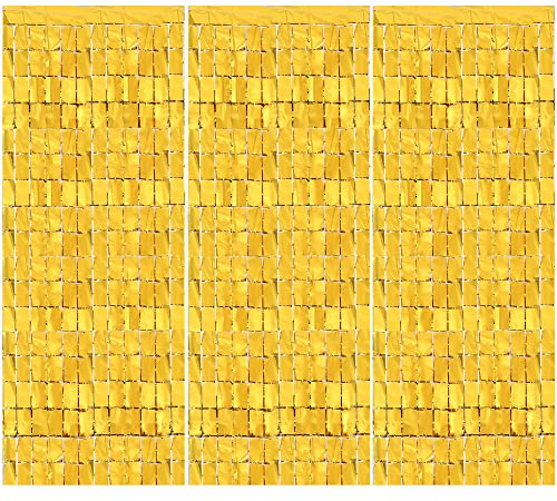 Hayaww 3 Pcs Glitzer Vorhang Deko,Lametta VorhäNge Glitzer Funkeln VorhäNgen Dekoration Quadrat Metallic Lametta VorhäNge, 1x2m,FüR Hochzeit Verlobung Geburtstag Party BüHnendekor (Gold)