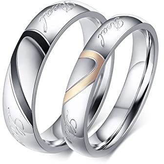 Ayoiow Ringe Paar, Trauring Edelstahl Echtes Liebes Graviert Puzzle Herz Freundschaftsringe Silber Ring Größe Damen Gr. 65 (20.7) & Herren Gr. 74 (23.6)