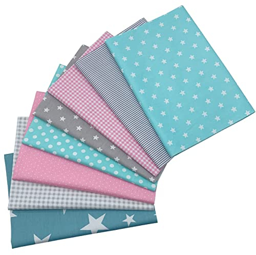 aufodara 8 Stück Baumwollstoff Meterware Stoffpaket 50 x 50 cm Stoff, Stoffe zum Nähen, Patchwork zum Quilten DIY Basteln Handwerken, Quadrate Baumwolltuch (Grau Rosa Mint)