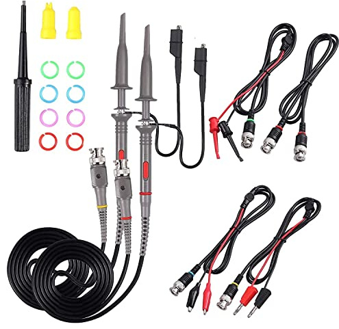 2 Pièces Sonde Oscilloscope 100 MHz P6100 fil de test d'oscilloscope avec kit d'accessoires Sondes universelles à pince pour oscilloscope