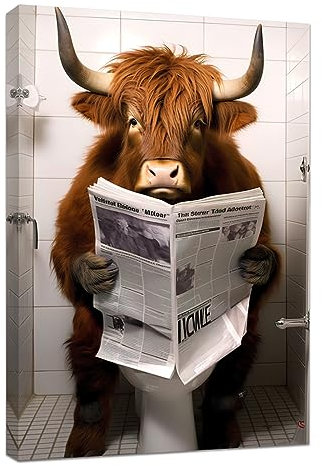 CCWACPP Lustiger Kunstdruck auf Leinwand, Motiv: Tiger sitzt auf der Toilette, Zeitung, Malerei, Drucke, Toilette, Badezimmer, Tiere, Wanddekoration