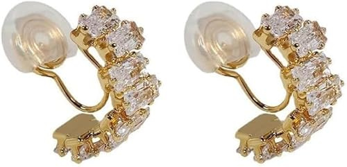 Ohrclips Damen Ohne Ohrlöcher Gold Silber Zirkon Clip Ohrringe Klobige Creolen Kein Piercing Chunky Clip On Hoop Hypoallergen Ohrringe Nicht Durchbohrt für Frauen Mädchen (Golden)