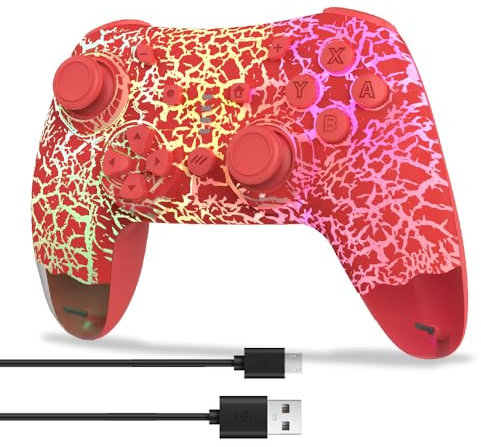 DYONDER Switch Controller, Wireless Switch Pro Controller for Switch/Switch Lite/Switch OLED, Wireless Gamepad for PC/iOS/Android with RGB/Programmable/Motion Control/Vibration/Turbo/Wakeup(Red)