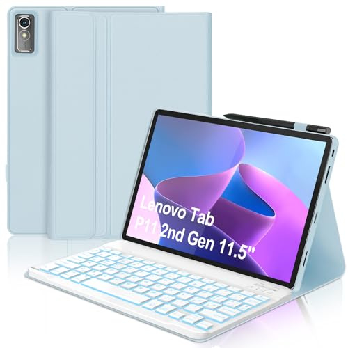 Tastiera per Lenovo Tab P11 (2nd Gen), 7 funzioni di retroilluminazione, Custodia per 11,5 per Lenovo Tab 11(TB350FU/TB350XU 2022), Tsatiera Italiano Slim Bluetooth Rimovibile Magnetica, Azzurro