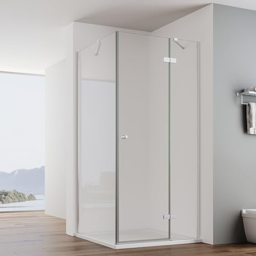 IMPTS Duschkbaine Eckeinstieg 80x90 cm, Duschtür Falttür mit 90cm Seitenwand Duschabtrennung Duschwand Eckdusche 6mm ESG Glas Höhe 185cm Ohne Duschwanne & Ablauf