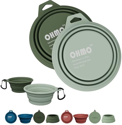 OHMO Lot de 2 gamelles pliables en silicone de qualité supérieure pour chats et chiens, gamelles de voyage portables pour chien, 400 ml, pour camping, randonnée