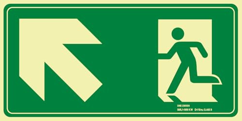 IberNorma SPB151 Señal evacuación Salida escalera flecha Arriba izquierda 32x16cm Clase B PVC Luminiscente Homologada (Clase B)