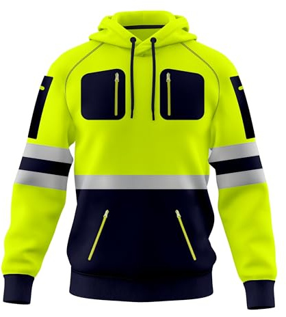 TORO ACTIVA Sweat à Capuche Haute visibilité pour Homme - Sweat-Shirt de sécurité avec Bande réfléchissante - Sweat à Capuche Haute visibilité - Plusieurs Poches zippées - S-2XL