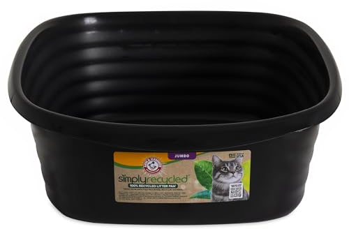 Arm & Hammer Simply Recycled Cat Litter Pan, Jumbo, Easy to Scoop and Clean, Sturdy, Black, Made in USA