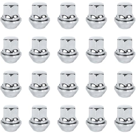 M12x1.5 Wheel Lug Nuts 19mm Hex Silver Pack of 20 | Closed End With Floating Captive Washers; For Ford Focus Fiesta Mondeo Kuga; Alloy Wheel Nuts