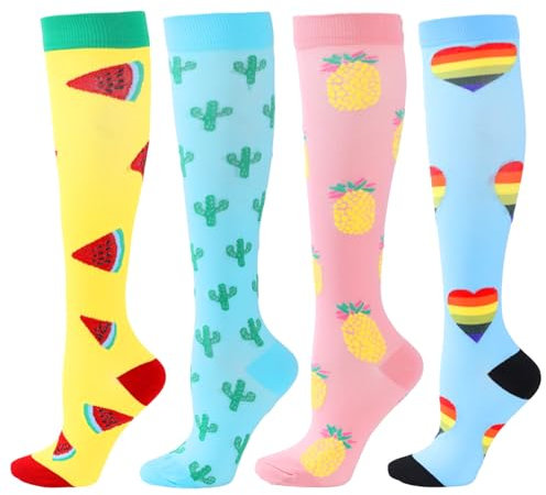 BISOUSOX 4 Pairs Compression Socks for Women Men Flying 15-20 mmHg Flight Socks for Men Women Knee-High Ladies Flight Socks Sport Running Socks Pregnancy Compression Stockings Gift for Pregnant Woman