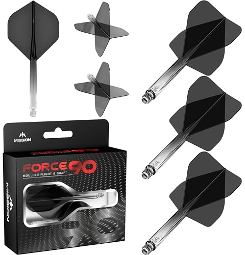 Mission Darts Force 90 | Integriertes präzisionsgeformtes Dart-Flight und Schaftsystem, 3 Stück, professionelle, langlebige 2-in-1 kombinierte Dart-Flights und Schäfte, Standard Nr. 2