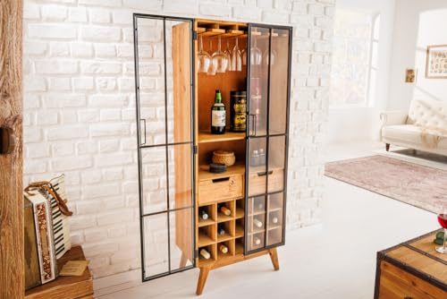 Vitrine SEVEN SEAS - 150cm - natur - Pinienholz Metall mit Stauraum | Montiert geliefert, Schubladen, praktischer Stauraum, Weinregal, Glasaufbewahrung, Magnetverschluss, pflegeleichte Oberfläche