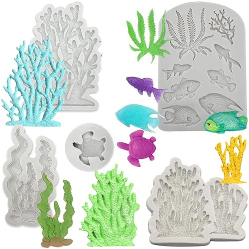 5 stück 3D Marine Thema Silikonform, Meerestiere Fondant Formen, Silikonformen mit Meeresmotiven, Thema Tier Silikon Backformen, für Kuchendekoration, Schokolade, Süßigkeiten, Basteln
