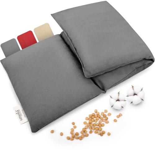 smøla Kirschkernkissen Groß für Mikrowelle I 3-Kammer 47 x 19cm Körnerkissen für Rücken, Nacken Schulter I 850g Kirschkerne I Nierenwärmer, Wärmekissen I Natürliche Wärmflasche, Edelgrau