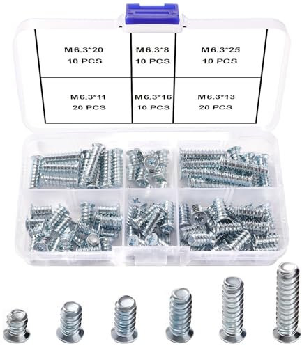 VooGenzek 80 Stücke M6.3 mm Euro Schrauben Sortiment, Möbelschrauben, Senkkopf mit Kreuzschlitz Schrauben, für Küchenschränke und Scharniere