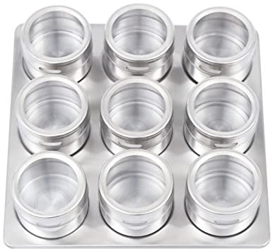 Royyalpa Portaspezie in acciaio inox, 9 barattoli magnetici per spezie in acciaio inox, contenitori per spezie magnetici per cucine, ristoranti, uffici