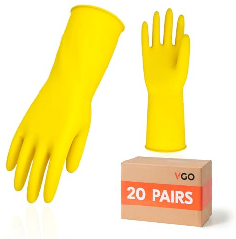 Vgo... 20Pairs wiederverwendbare Haushaltsreinigungshandschuhe, Gummi-Geschirrspülhandschuhe, extra dick, lange Ärmel (HH4601)