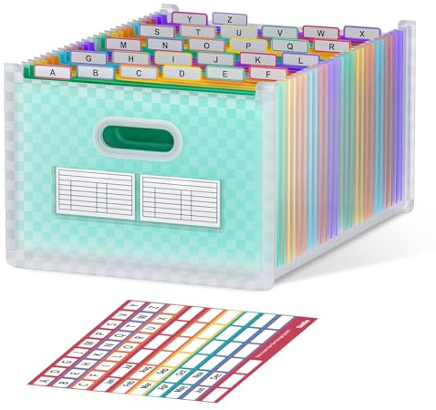 File Organiser, 26 Pockets Expanding File Folder, Upright and Open Top, A-Z Colorful Tabs, Larger Capacity Document Organiser, Coupon Bill Receipt Organiser, Letter/A4 Size