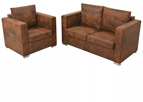 Homgoday Sofagarnitur 2-TLG. Künstliches Wildleder Wohnzimmersofa Sitzsofa Sofa Couch Gästesofa Loungesofa Couchgarnitur Polstersofa Sitzmöbel für Wohnzimmer Büro