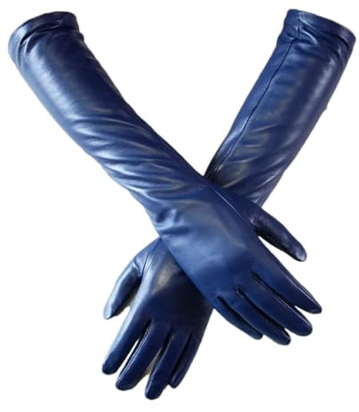 Lange Lederhandschuhe für Damen, dünner Abschnitt über Ellenbogen, langes Futter, Winter, warme Lederhandschuhe, Blaues Fleece., 9
