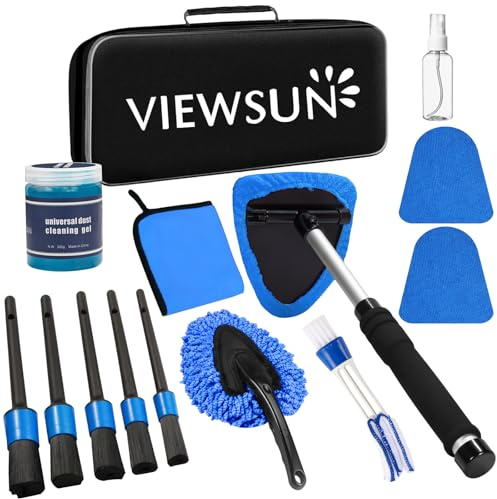Viewsun Windshield Cleaner Tool, 14Pcs Car Interior Cleaning Kit, Car Detailing Kit Interior Cleaner, Car Detailing Brushes, Car Cleaning Gel, Inside Cleaning Supplies Accessories for Women Men