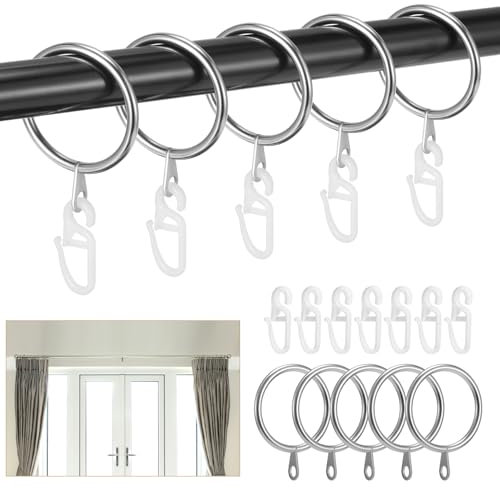 Roxanex 45 Pezzi Anelli e ganci per tende in metallo, Diametro interno 30MM anelli per bastoni per tende, Argento anelli per appendere i bastoni per tende da doccia aste per tende e tendaggi