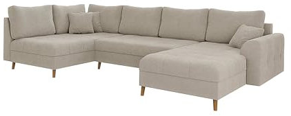 S-Style Möbel Ecksofa Eckcouch Sofa Couch Wohnlandschaft 6 Sitzer U Form Kratzfest Massivholzfüße Braun Freistehend Boucle Stoff Rechts Erik Beige
