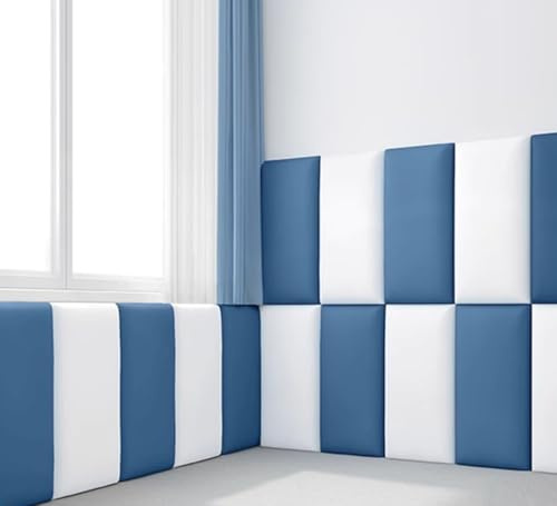 HEFJIAYCIQ Kids Upholstered Wall Paneling for Interior Decor, Anti-Collision Wall Mounted Headboard Panels, Self-Adhesive Wall Panels for Living Room Bedroom,blue set,100x50cm