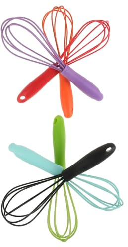MAGICLULU 6 Stück Schneebesen aus Edelstahl und Silikon Kleiner Handmixer zum Verquirlen und Vermischen Hitzebeständig zum Kochen und Backen im Haushalt