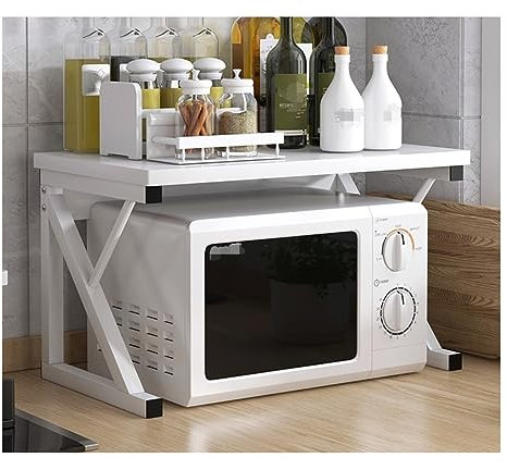 Soporte para microondas de 2 niveles con marco de acero, estante de almacenamiento de cocina para condimentos y platos, soporte para horno microondas (blanco, 54*...)