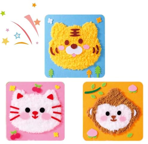 LUCKKY 3PCS DIY Embroidery Doll Set, Animal Sewing Craft Kit for Kids, DIY-Stickereipuppen-Kit, Filz Nähset Kinder Tiere, Selber Machen-Kit Tiere Nähen Kinder, Tiere Muster Mini Kreuzstich Set (A)