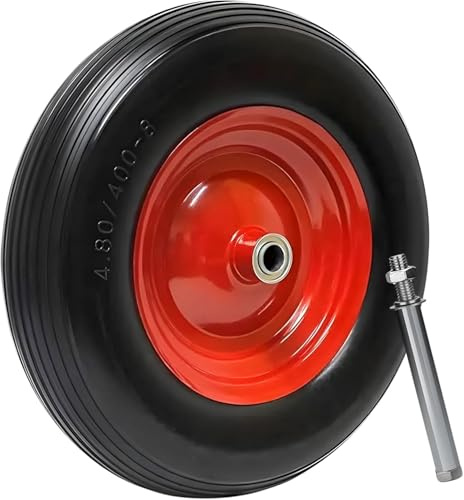 DIVID® Schubkarrenrad PU Vollgummiert, Ersatzrad, Pannensicher, Vollgummiereifen ⌀ 390mm Durchmesser auf stabiler Stahlfelge (Schwarz)