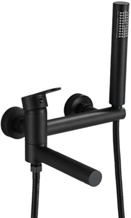 Juqoyue Mattschwarzer Wandmontierter Badewannenhahn mit Schwenkbarem Auslauf, Wannenkran mit Großer Reichweite, Einhebel-Duschmischbatterie