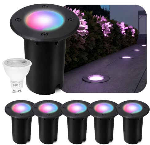 SSC-LUXon 6er-Set LED Bodeneinbaustrahler KALPA rund schwarz Bodenleuchte IP67 trittfest & befahrbar Smart LED RGB+W dimmbar