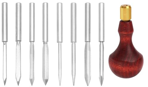 Kit punteruolo per cuciture in pelle con manico in legno e punteruolo da cucito fatto a mano per lavori in pelle