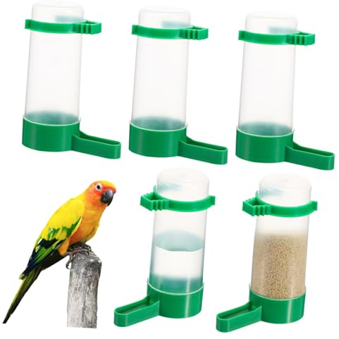 HOUDERCO Vogel Trinkautomat Automatische Wasserzufuhr 5 Stück Kunststoff | zur Wand oder Käfigbefestigung, Spritzwassergeschützt, Futterspender Vögel, Leicht zu Reinigen