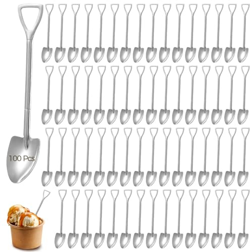 100 Pcs Shovel Spoons, Stainless Steel Dessert Spoons, Reusable Shovel-Shaped Spoons, Tablespoons with Smooth Surface for Parties, Events, Takeout, Convenient for Small Food and Treats