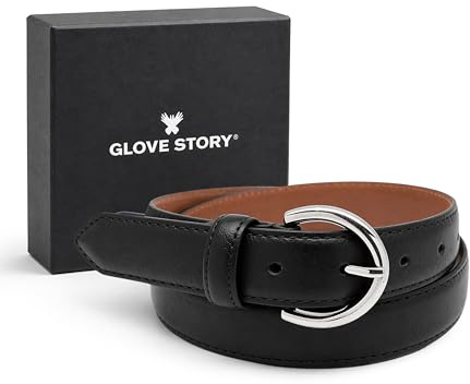 GLOVE STORY Damen Gürtel Leder Schwarz | Elegante Metallschnalle Business Stil | Premium Mode Accessoire Geschenk für Jeans, Hosenanzug oder Hose – Breite 35 mm