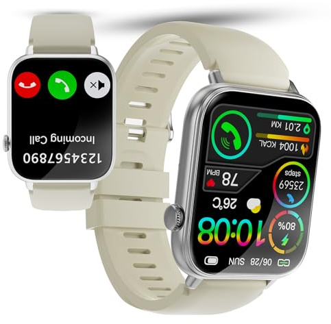 OTOZABU Smartwatch Herren Damen, 1,85 HD Touchscreen Smart Watch mit Telefonfunktion, 113+ Sportmodi Sportuhr mit Schrittzähler/Herzfrequenzmonitor/Schlafmonitor, IP68 Wasserdicht Fitnessuhr, Weiß